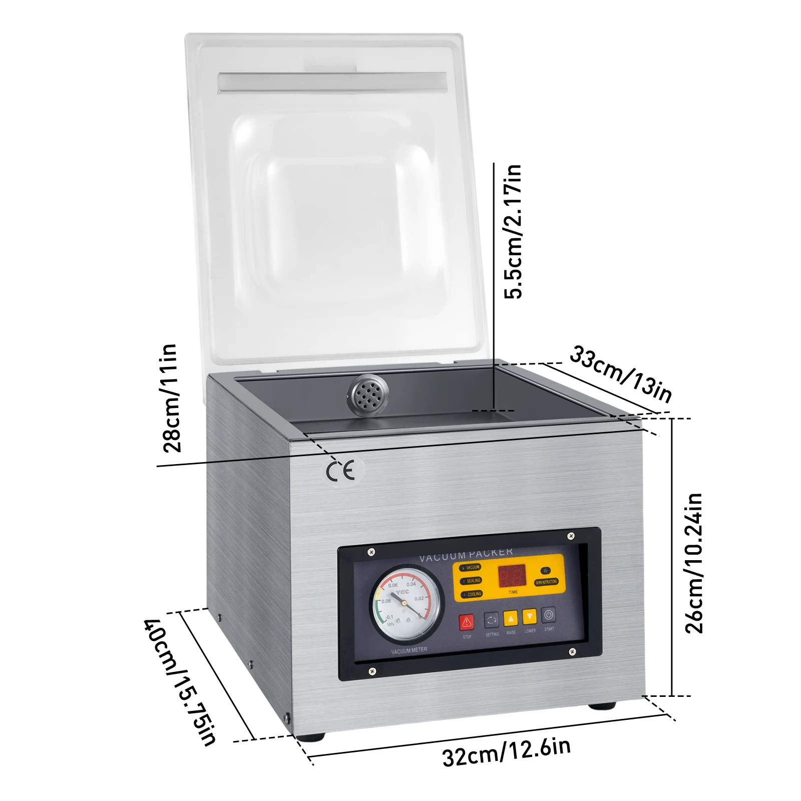 Automatic Chamber Vacuum Sealer Silver 120W Copper Motor 2CFM Commercial Sealing 3-in-1 Function for Food Preservation
