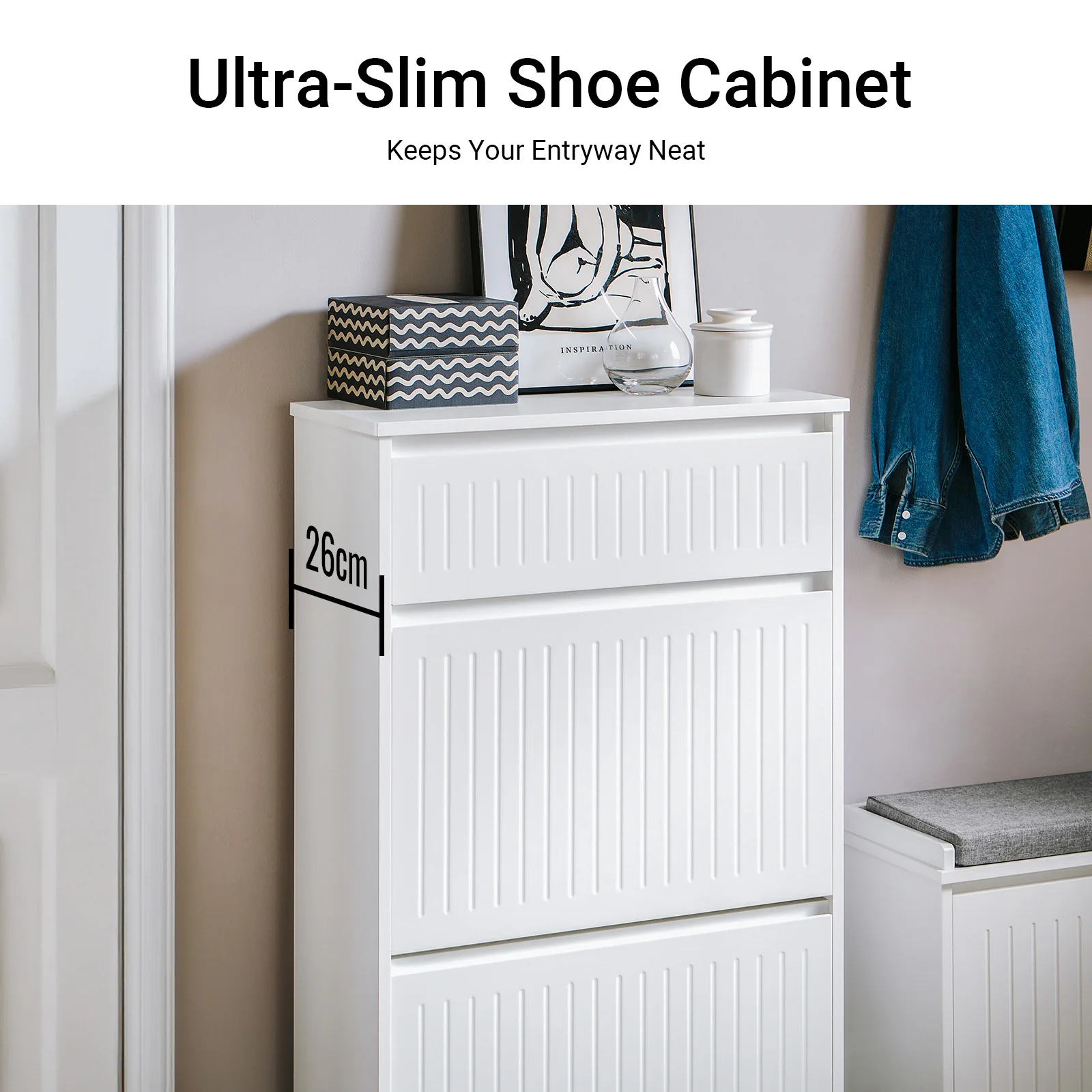 SoBuy FSR165 Shoe dump truck with 2 flaps Shoe shelf Shoe Cabinet narrow shoe rack with 4 shelf surfaces Shoe chest of drawers