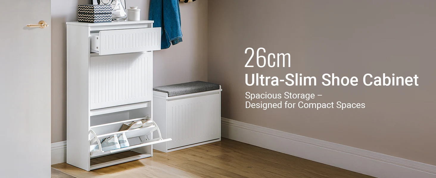 SoBuy FSR165 Shoe dump truck with 2 flaps Shoe shelf Shoe Cabinet narrow shoe rack with 4 shelf surfaces Shoe chest of drawers