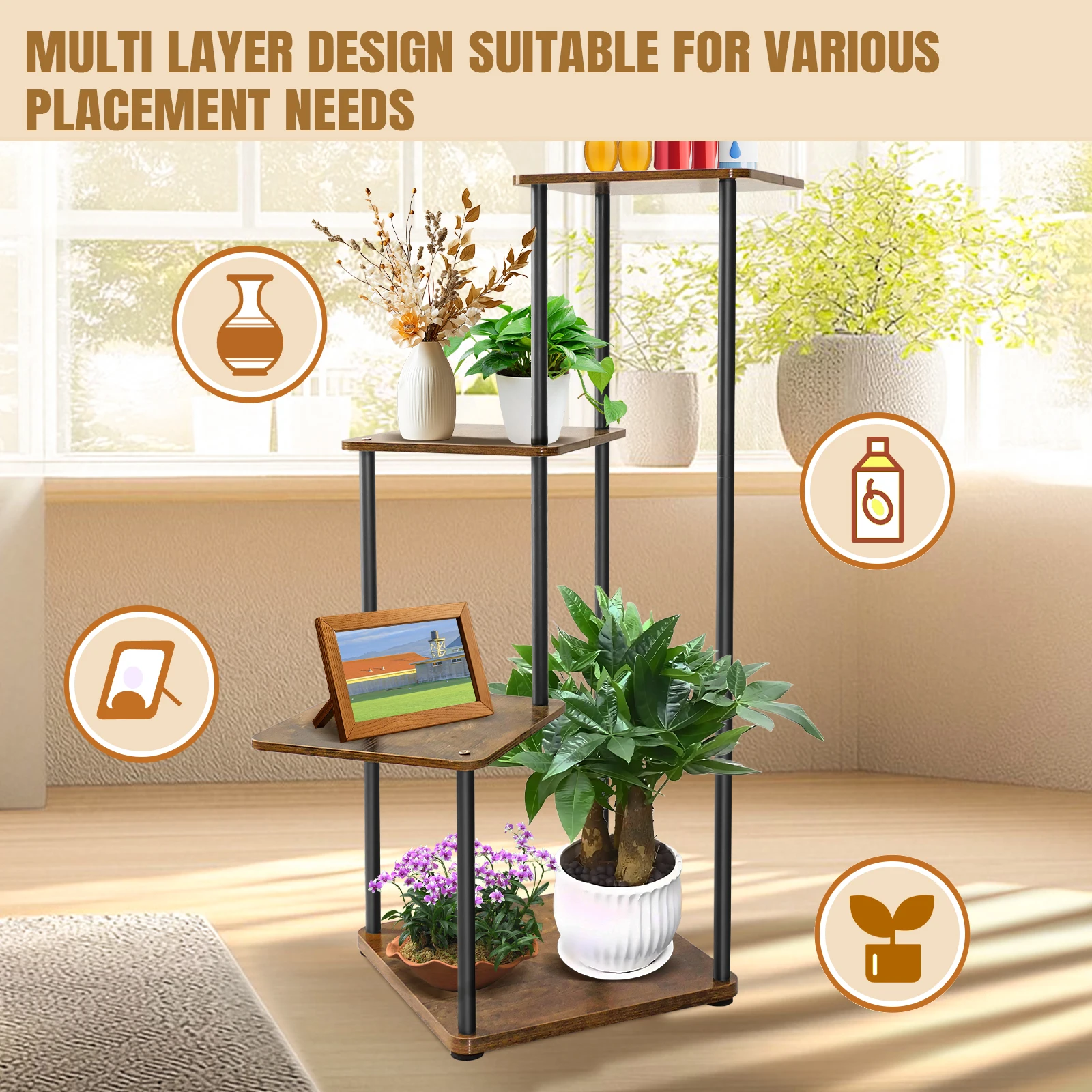 EFAN Plant Stand 4/5/6 Tier Indoor Metal Plant Shelf for Multiple Plants Small Corner Flower Stand for Patio Garden Balcony Home
