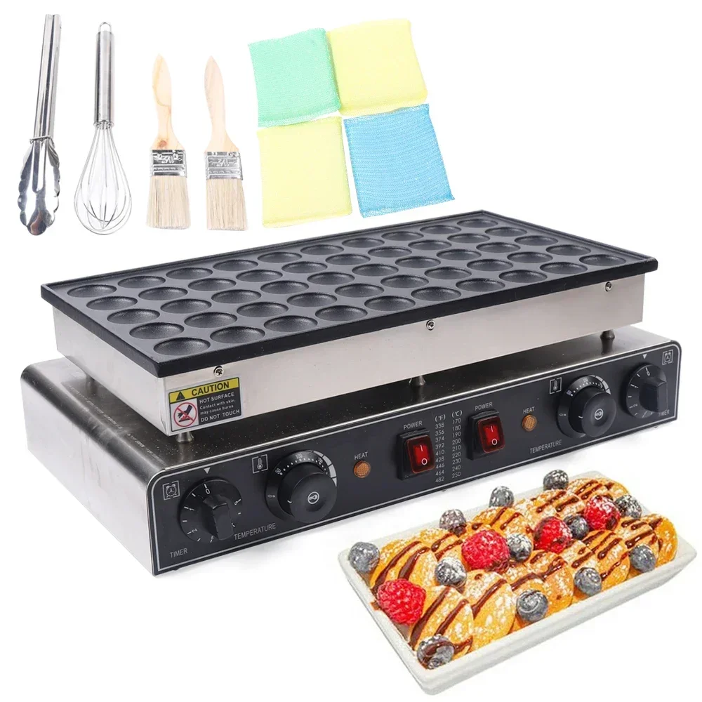 Cast Aluminum Dutch Pancake Maker, 50-Hole 850W×2 Heating, 50-300℃ Temperature Control Non-stick Mini Waffle Baker for Home Shop