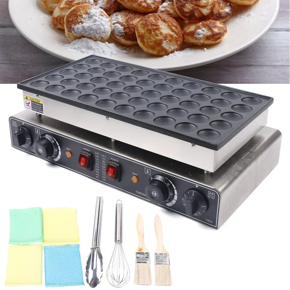 Cast Aluminum Dutch Pancake Maker, 50-Hole 850W×2 Heating, 50-300℃ Temperature Control Non-stick Mini Waffle Baker for Home Shop