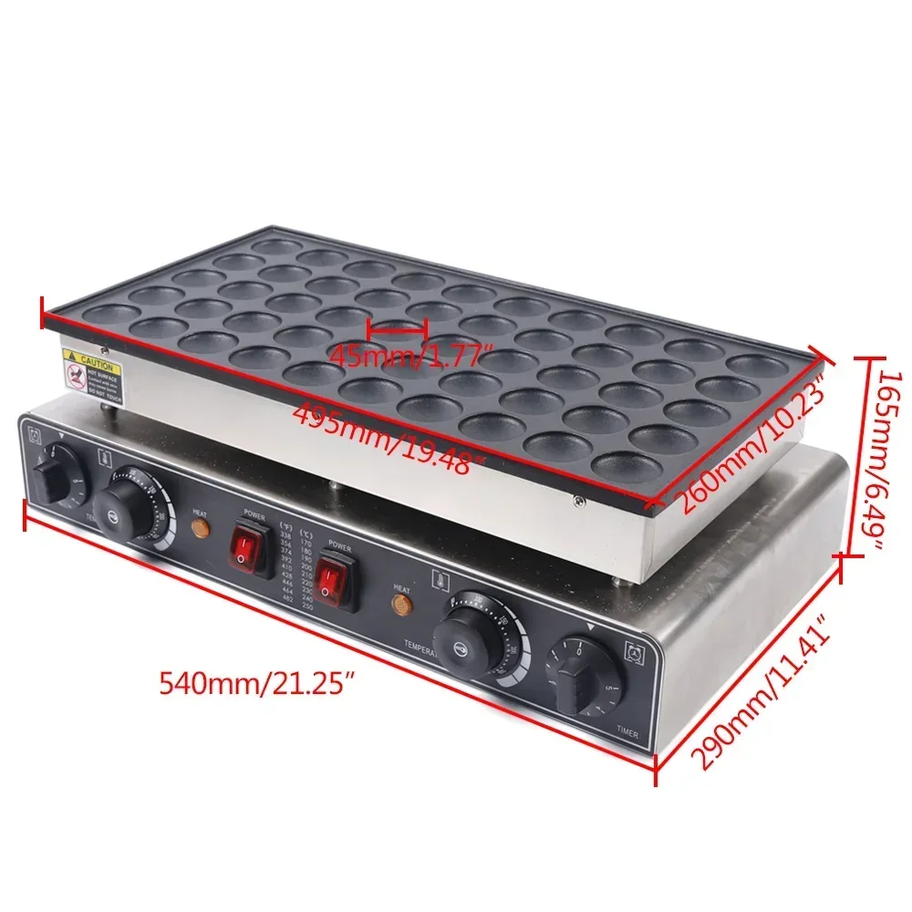 Cast Aluminum Dutch Pancake Maker, 50-Hole 850W×2 Heating, 50-300℃ Temperature Control Non-stick Mini Waffle Baker for Home Shop
