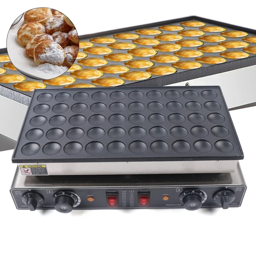 Cast Aluminum Dutch Pancake Maker, 50-Hole 850W×2 Heating, 50-300℃ Temperature Control Non-stick Mini Waffle Baker for Home Shop