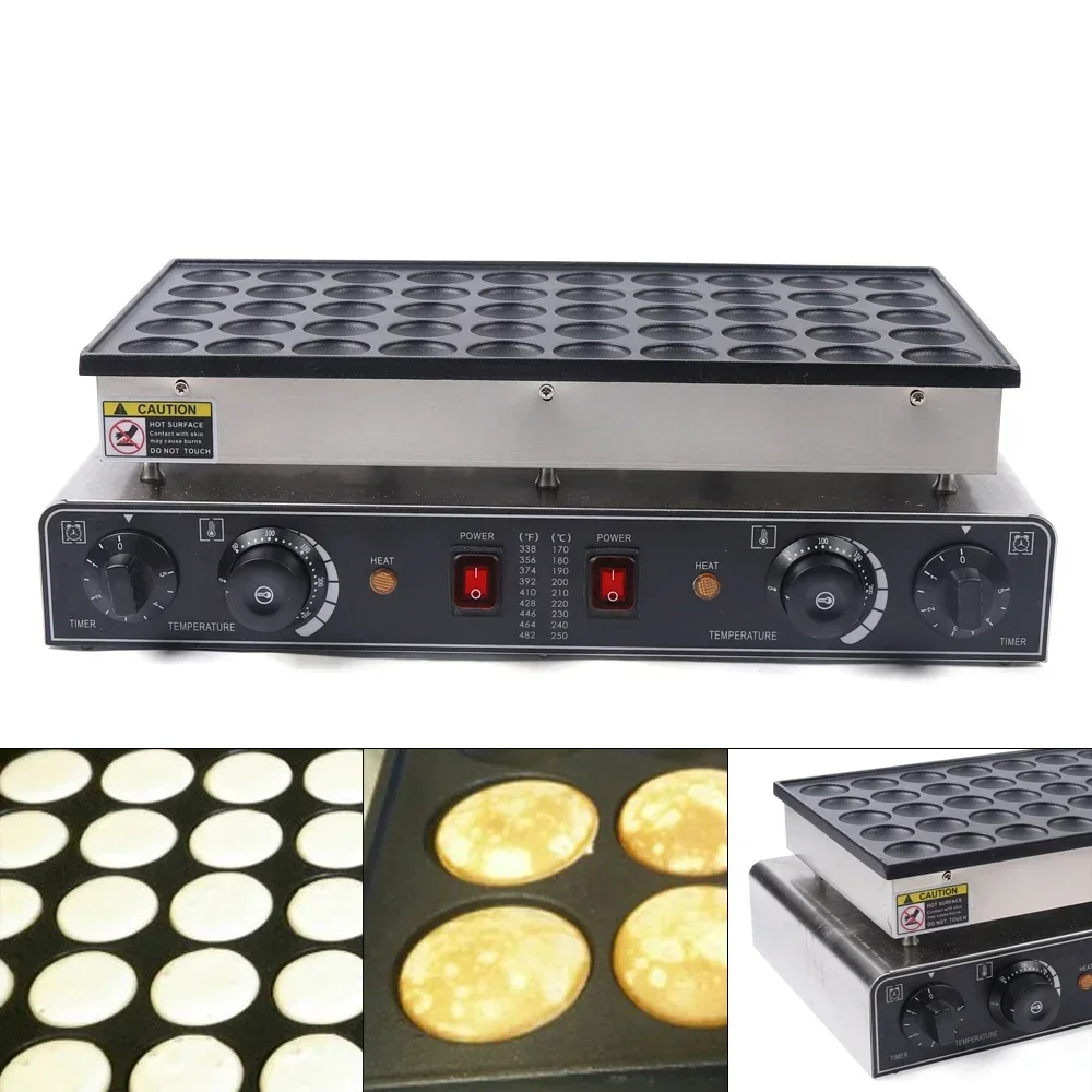 Cast Aluminum Dutch Pancake Maker, 50-Hole 850W×2 Heating, 50-300℃ Temperature Control Non-stick Mini Waffle Baker for Home Shop