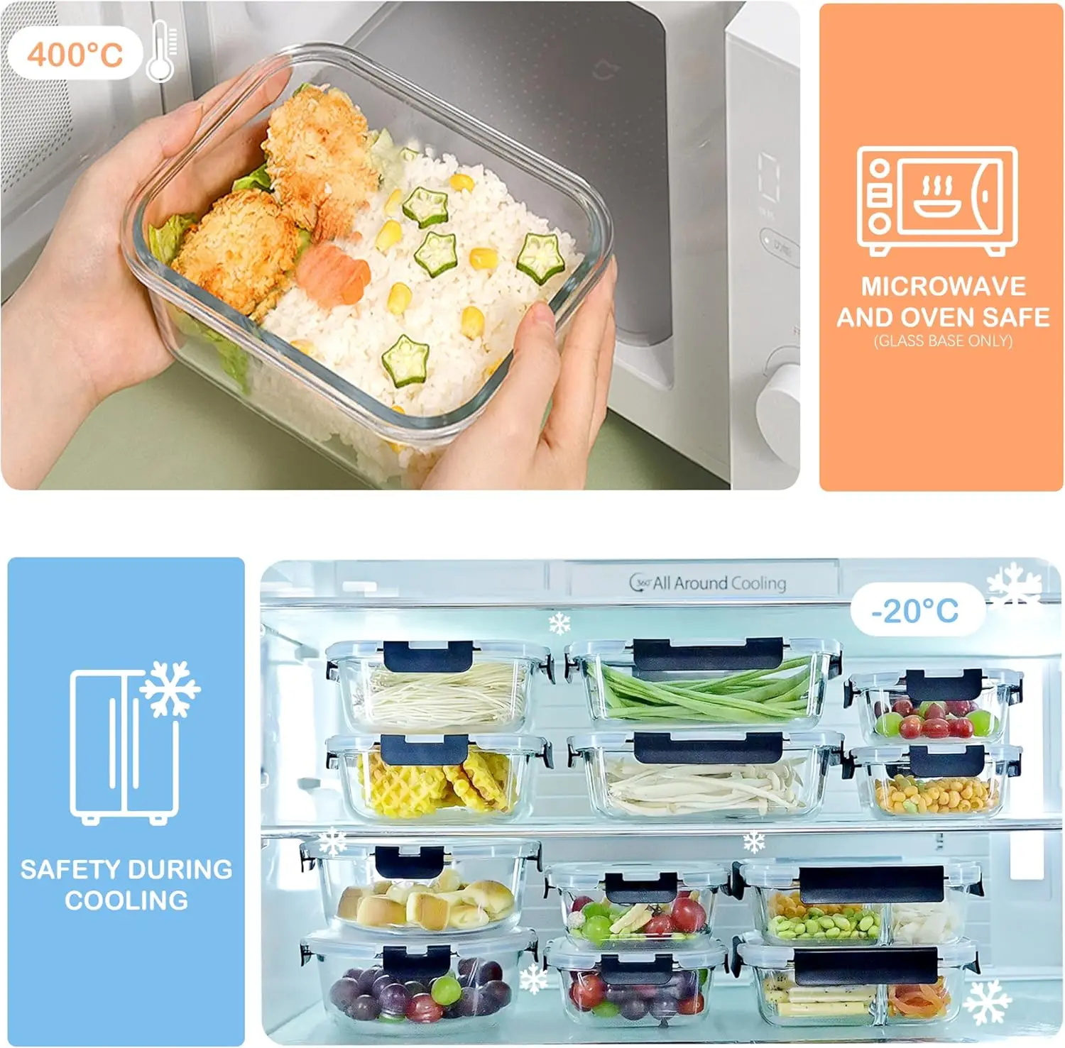 SIAZIH 1300 ML Round Glass Food Containers (With Lids), Set of 4, Airtight Food Storage Containers, BPA-Free