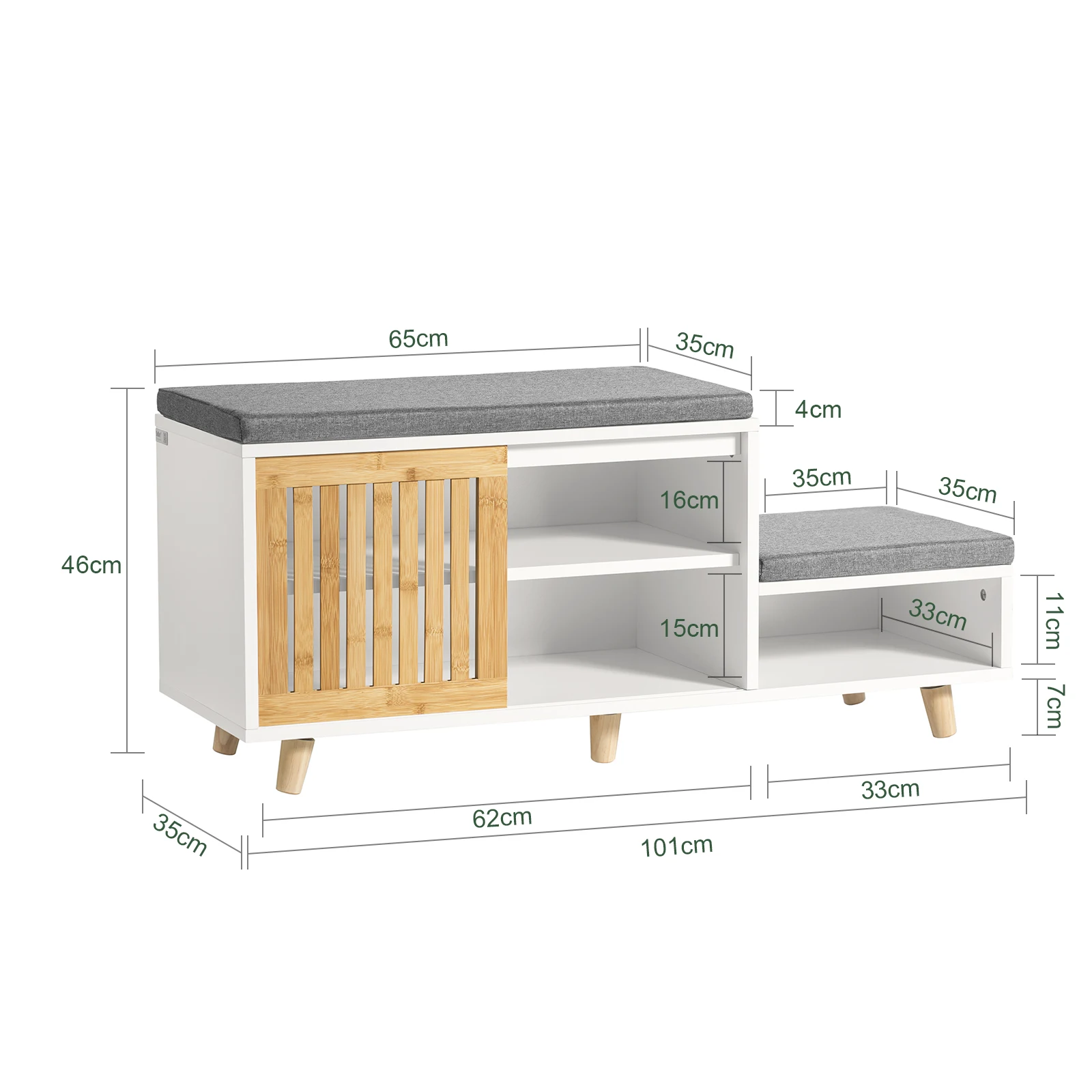 SoBuy FSR125-WN Shoe bench with 2 seats and 1 sliding door bench seat with storage plank bench Shoe chest seat chest of drawers for children