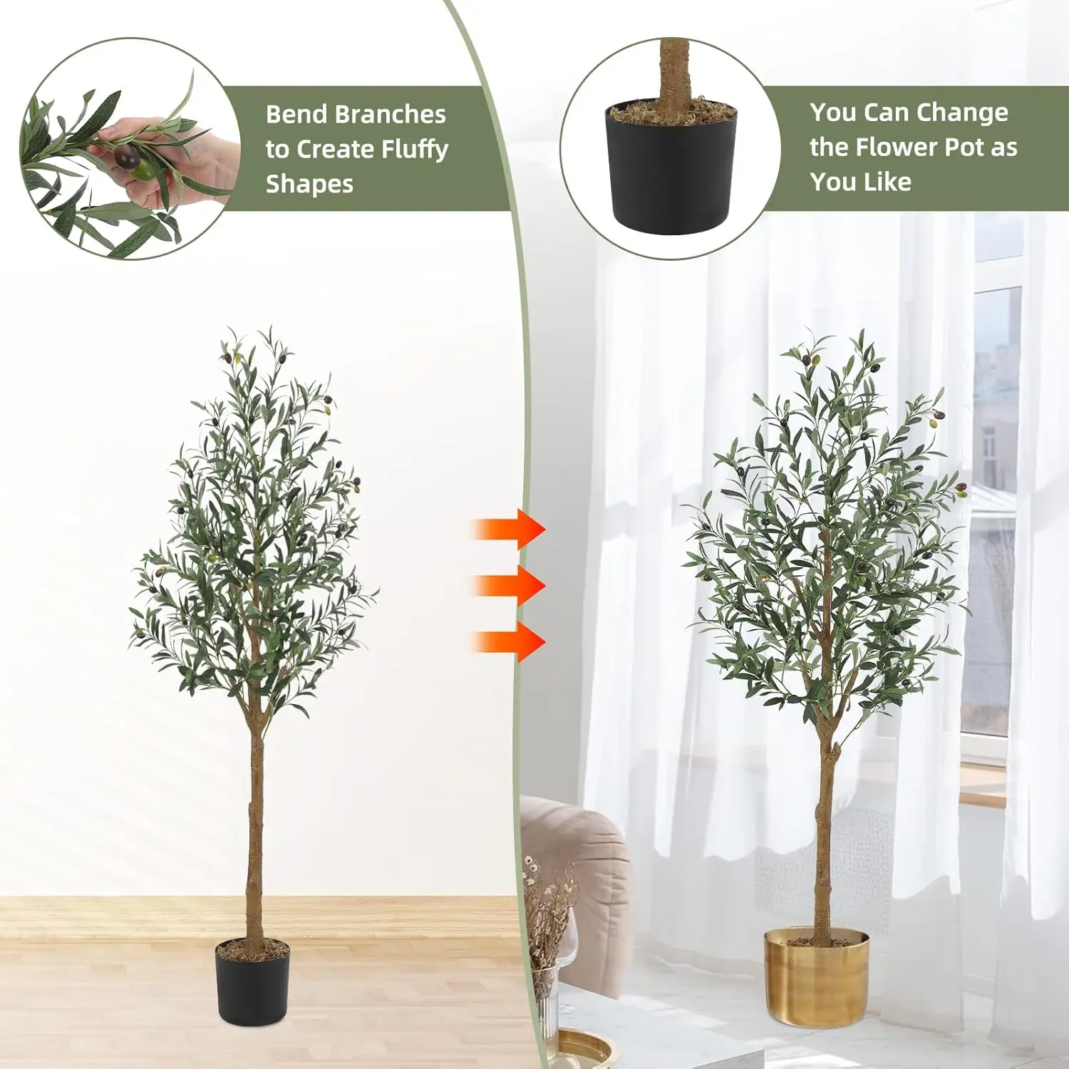 2pcs Artificial Olive Tree 120/150cm Tall Faux Silk Olive Trees Fake Potted Tree for Indoor Home Office Living Room Decor