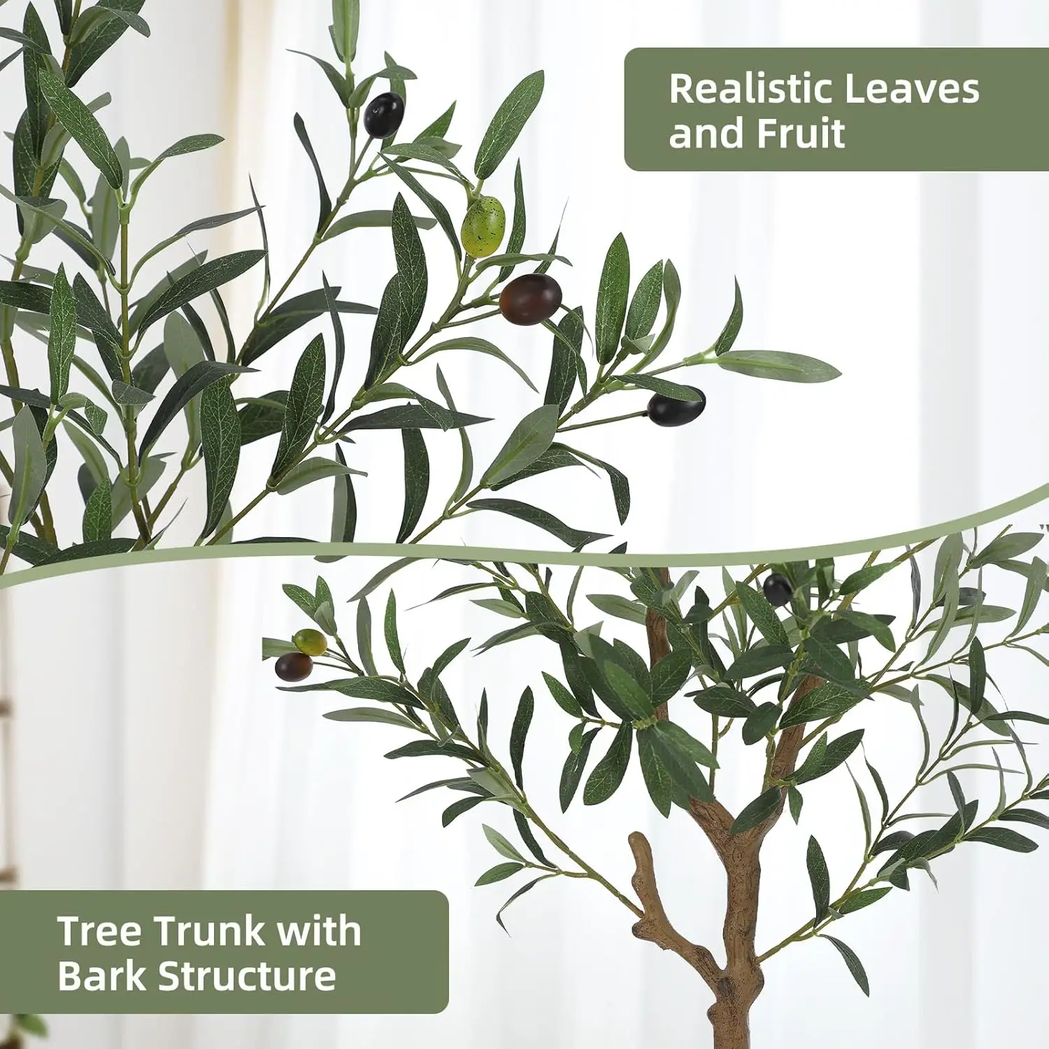 2pcs Artificial Olive Tree 120/150cm Tall Faux Silk Olive Trees Fake Potted Tree for Indoor Home Office Living Room Decor