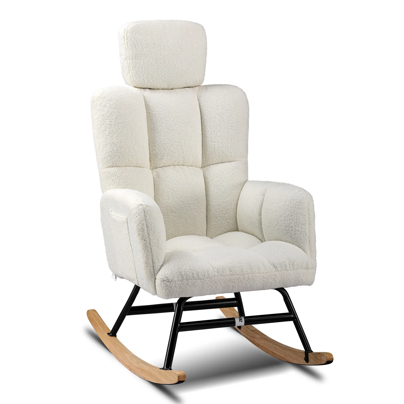 COMHOMA Rocking chair Rocking armchair with Armrests Headrest, Teddy Plush Swing armchair Ear armchair Sunbed Beige