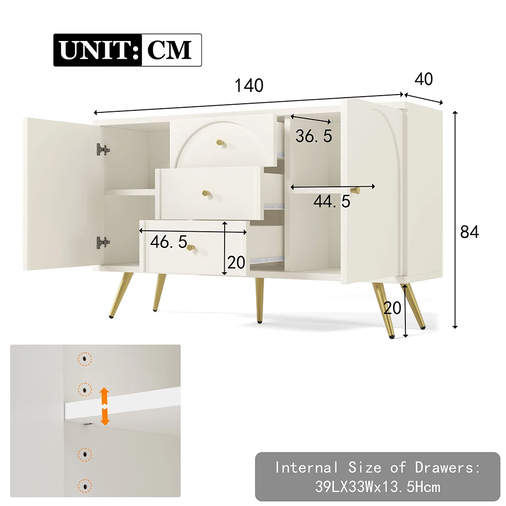 KOMHTOM chest of drawers with 2 doors and 3 drawers, white door chest of drawers with push box, adjustable shelf for living room and sleeping Zim