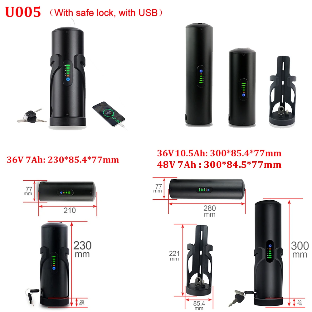 Bottle EBike Battery Pack 36V 10.5Ah 48V 7Ah With Branded 18650 Li-ion Cell Pack Bafang TSDZ2 750W 500W 350W 250W Mini Batteries