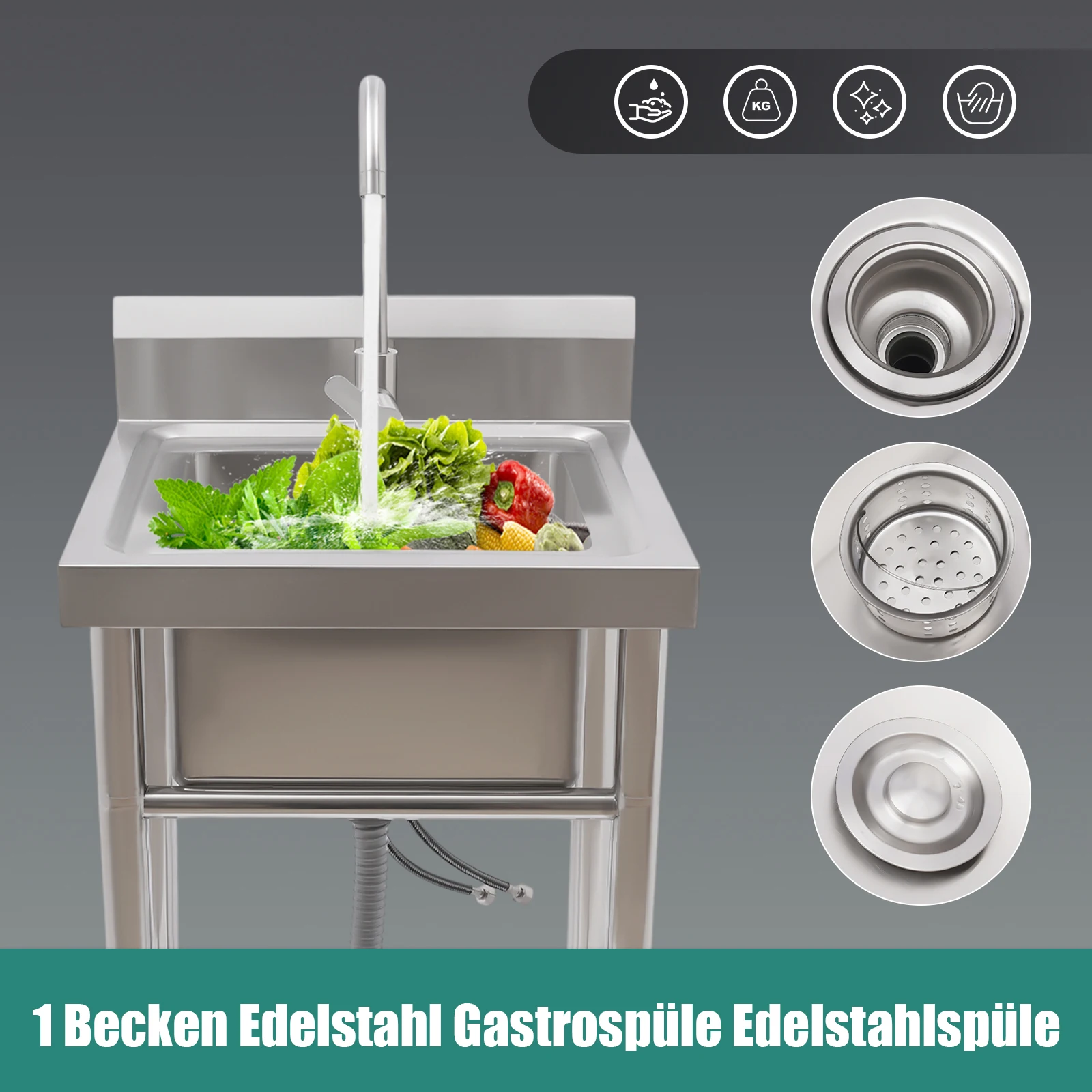Stainless Steel Sink Household Sink Freestanding Large Capacity Deep Basin Bowl Adjustable Modern for Kitchen Commercial Premise