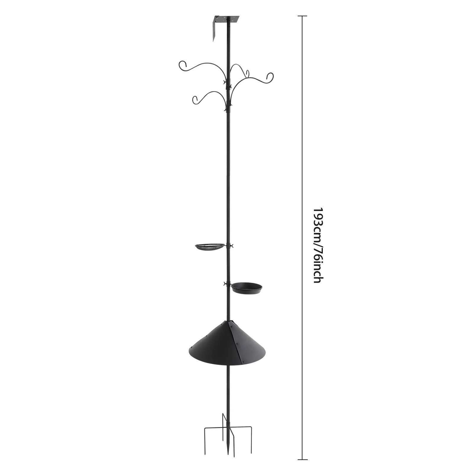 Bird Feeder Pole with 4 Hooks 2 Tray Birdhouse Pole Adjustable Height Outdoor Bird Feeder Pole with Squirrel Proof Baffle for Ga