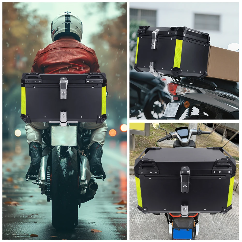65L Aluminum Motorcycle Trunk Box Waterproof Top Box Tail Box Trunk Universal Motorbike Storage Case Tail Box Luggage