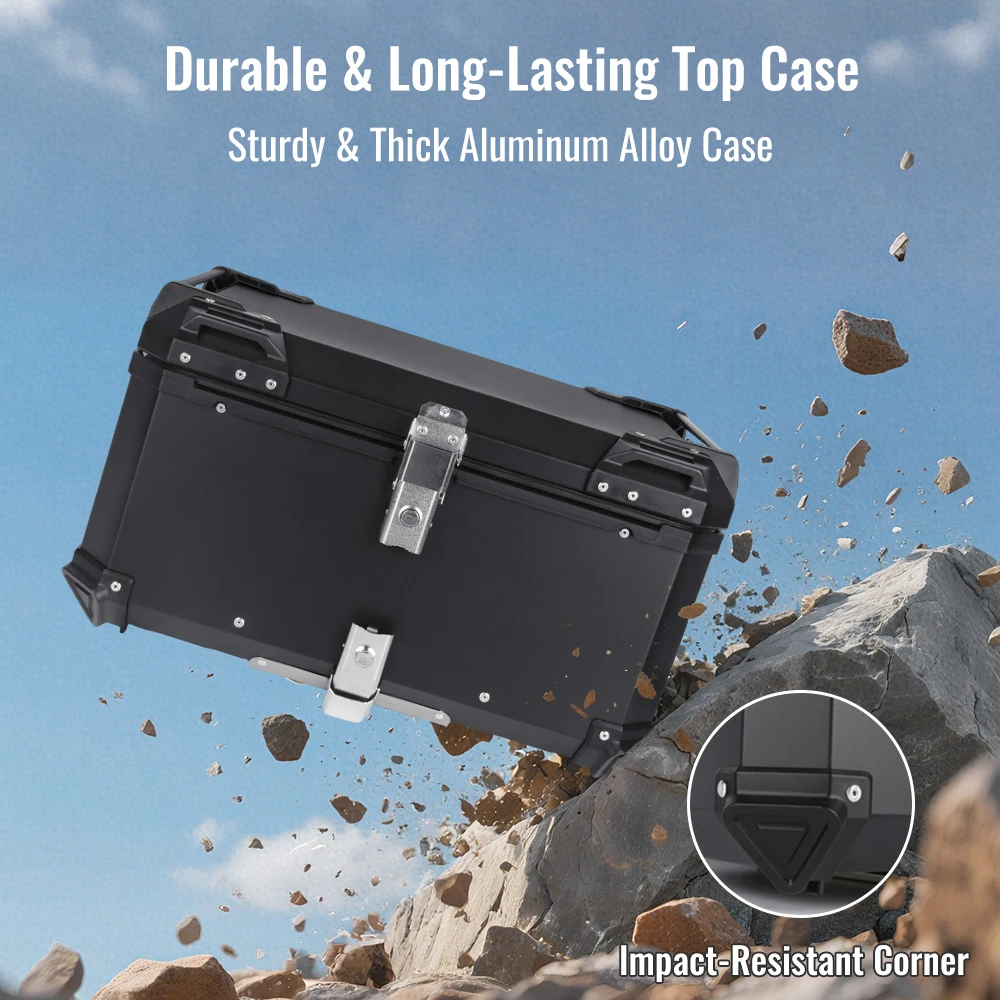 65L Aluminum Motorcycle Trunk Box Waterproof Top Box Tail Box Trunk Universal Motorbike Storage Case Tail Box Luggage