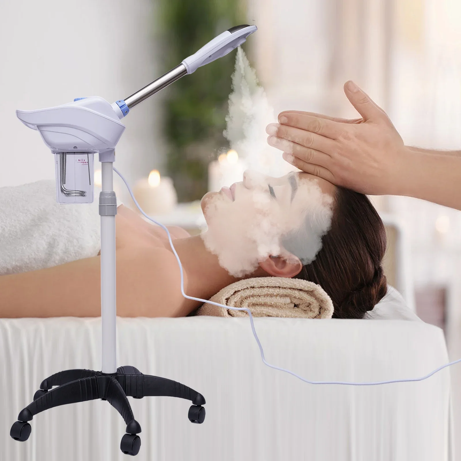 Facial Steamer on Wheels for Professional Skin Rejuvenation for Home, Spa, Clinic Ozone Face Humidifier Pore Opener