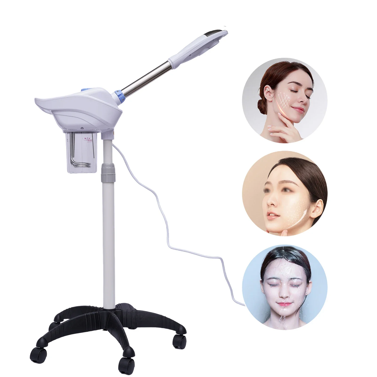 Facial Steamer on Wheels for Professional Skin Rejuvenation for Home, Spa, Clinic Ozone Face Humidifier Pore Opener