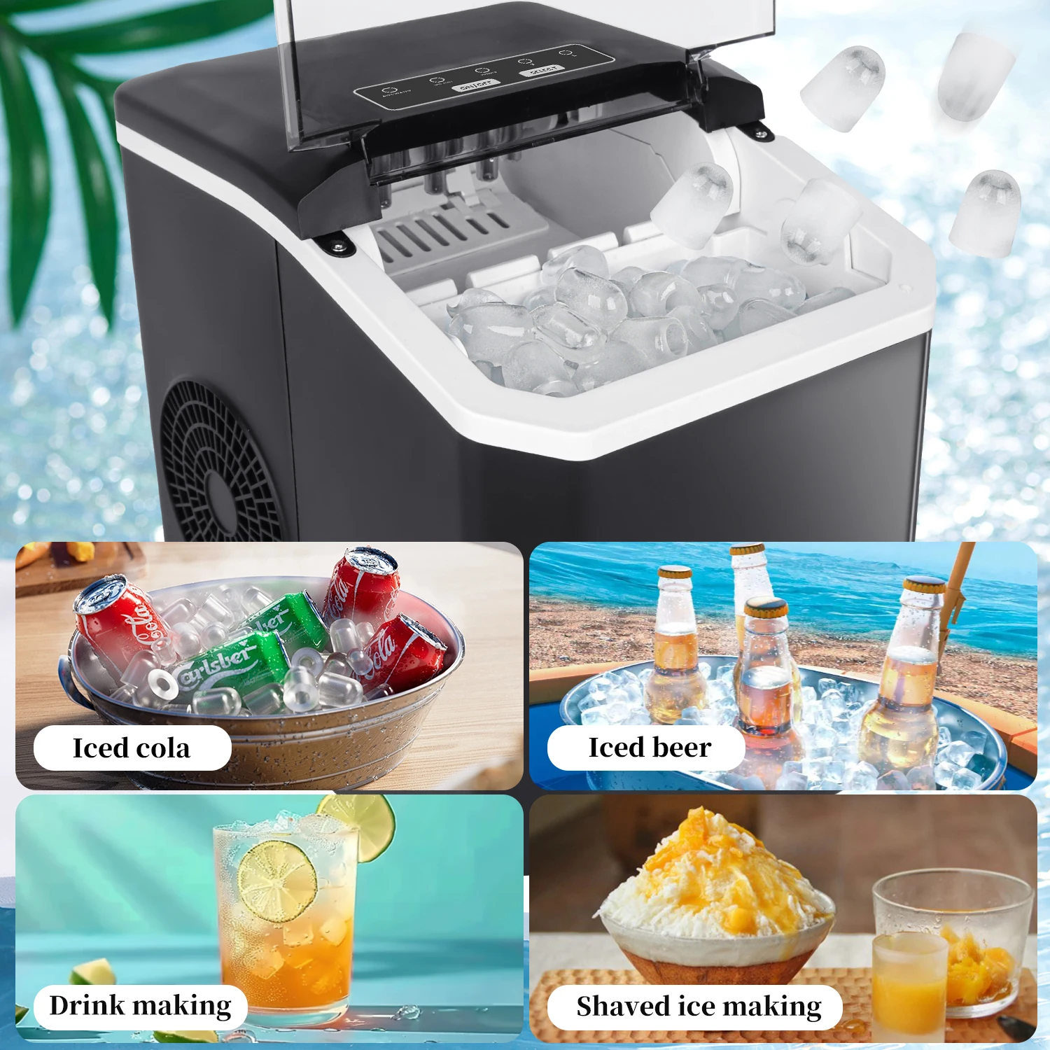 Portable Ice Maker Machine 12KG/24H Fast Ice Making in 6Min with Self-Cleaning LED Automatic Mini Electric Bullet Ice Cube Maker