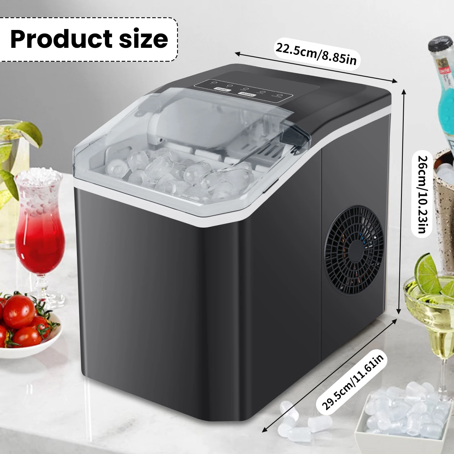 Portable Ice Maker Machine 12KG/24H Fast Ice Making in 6Min with Self-Cleaning LED Automatic Mini Electric Bullet Ice Cube Maker