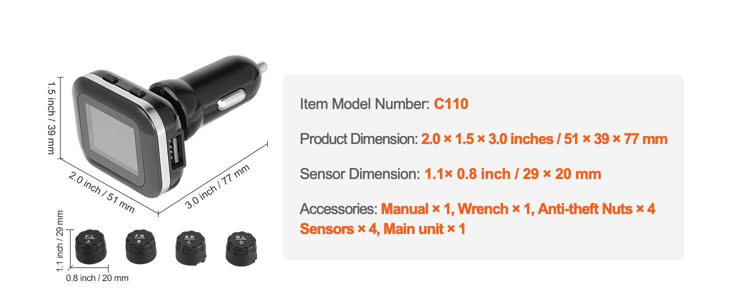 SucceBuy RV Tire Pressure Monitoring System, Universal Wireless Car Alarm System, Waterproof TPMS Sensors Set with 5 Alarm Modes