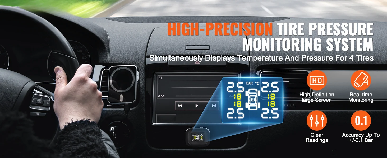SucceBuy RV Tire Pressure Monitoring System, Universal Wireless Car Alarm System, Waterproof TPMS Sensors Set with 5 Alarm Modes