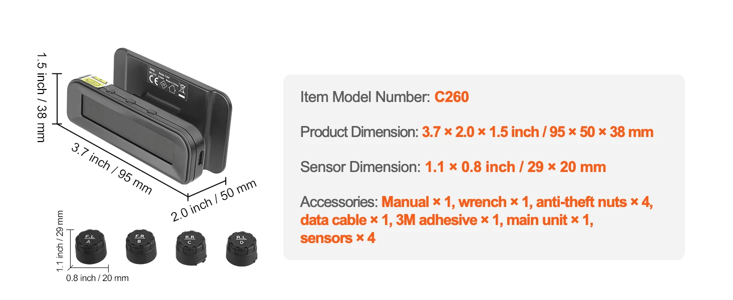 SucceBuy RV Tire Pressure Monitoring System, Universal Wireless Car Alarm System, Waterproof TPMS Sensors Set with 5 Alarm Modes