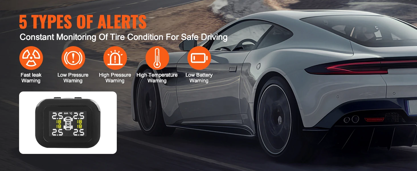 SucceBuy RV Tire Pressure Monitoring System, Universal Wireless Car Alarm System, Waterproof TPMS Sensors Set with 5 Alarm Modes