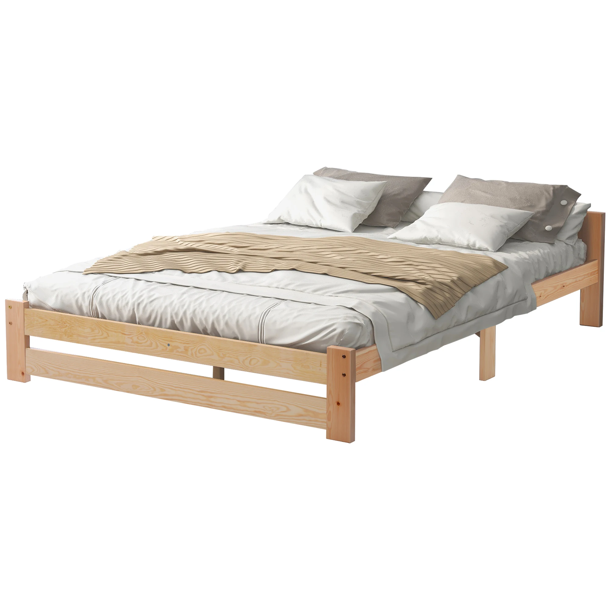 Solid solid wood bed futon bed solid wood natural bed with headboard and slatted frame, natural (200x140cm)