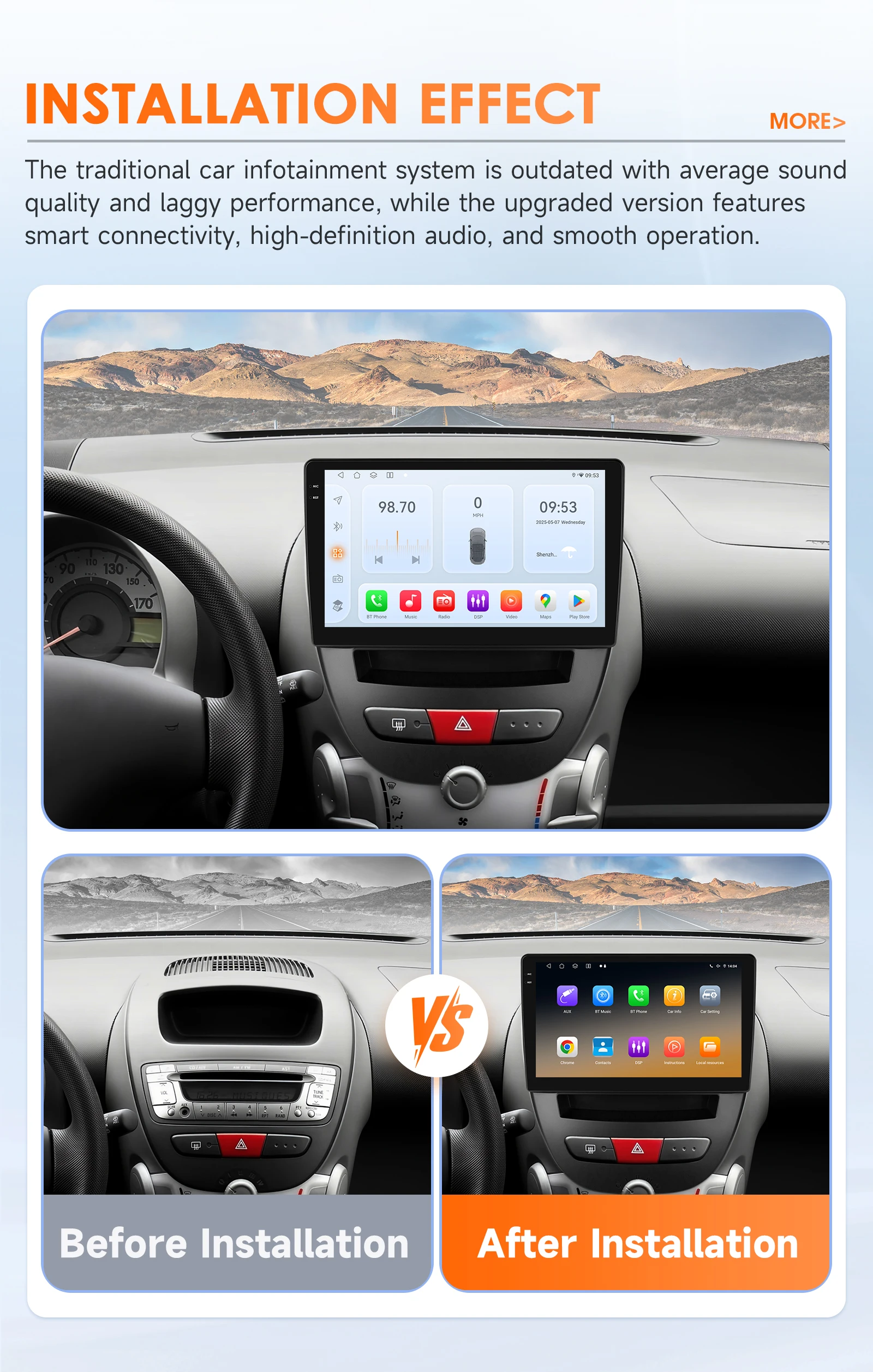 Snapdragon 8Core Android 14 Car Radio For Peugeot 107 Toyota Aygo Citroen C1 2005 - 2014 wireless CarPlay Android Auto 4G BT5.4
