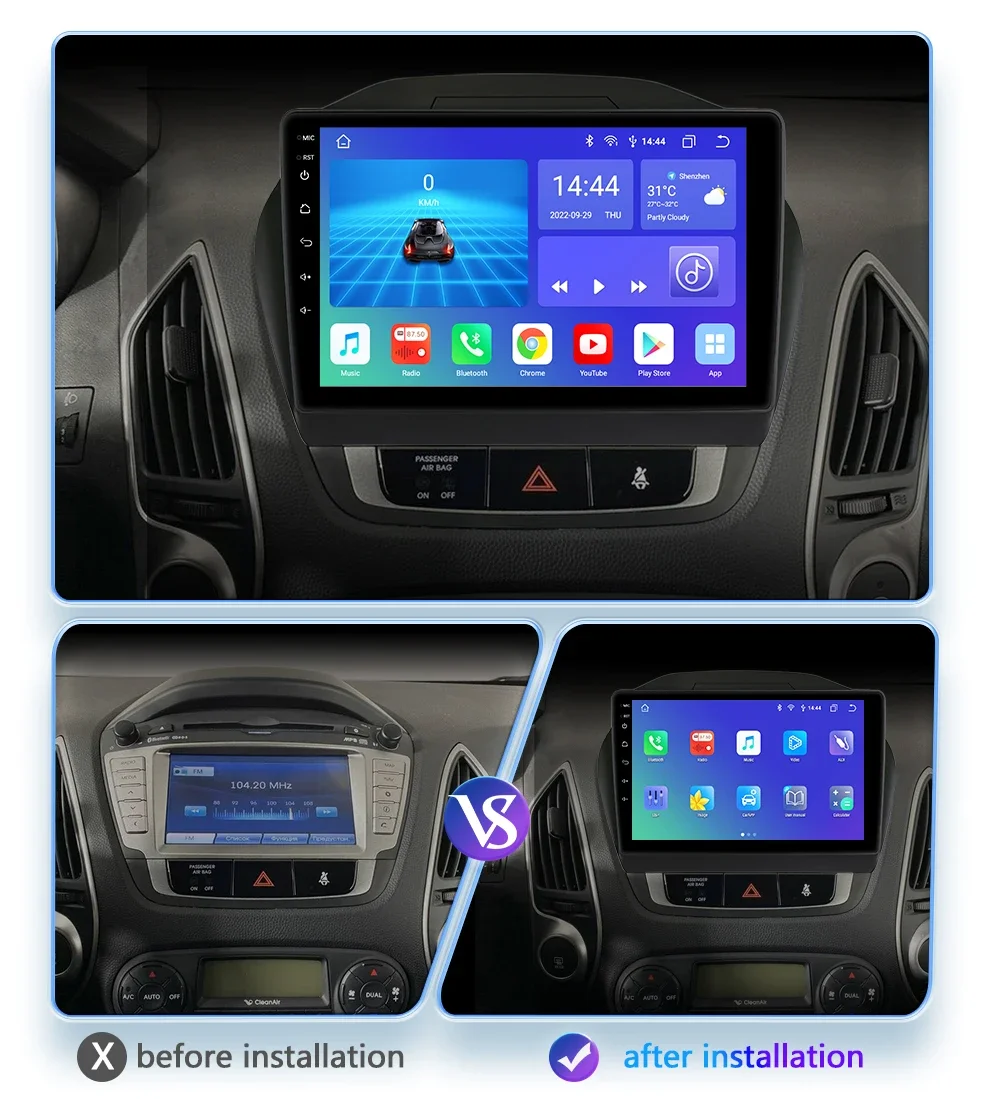 10.1" Hizpo 2Din Androird13 Car Radio for Hyundai Tucson 2 IX35 2011 - 2017 Auto CarPlay UI7862 Multimedia GPS DSP RDS 360CAM