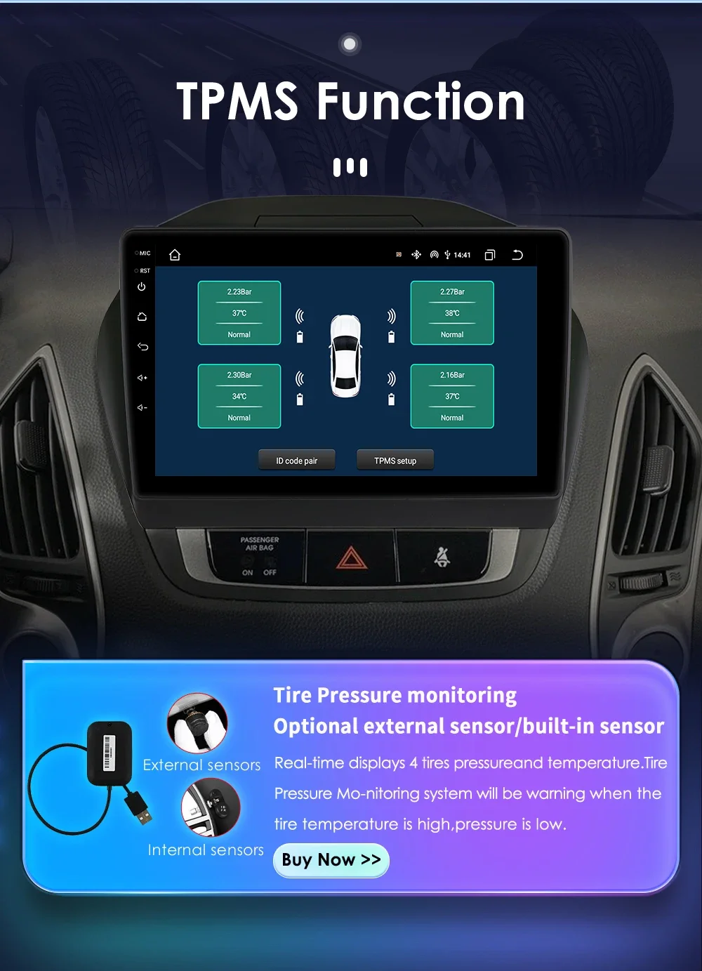 10.1" Hizpo 2Din Androird13 Car Radio for Hyundai Tucson 2 IX35 2011 - 2017 Auto CarPlay UI7862 Multimedia GPS DSP RDS 360CAM