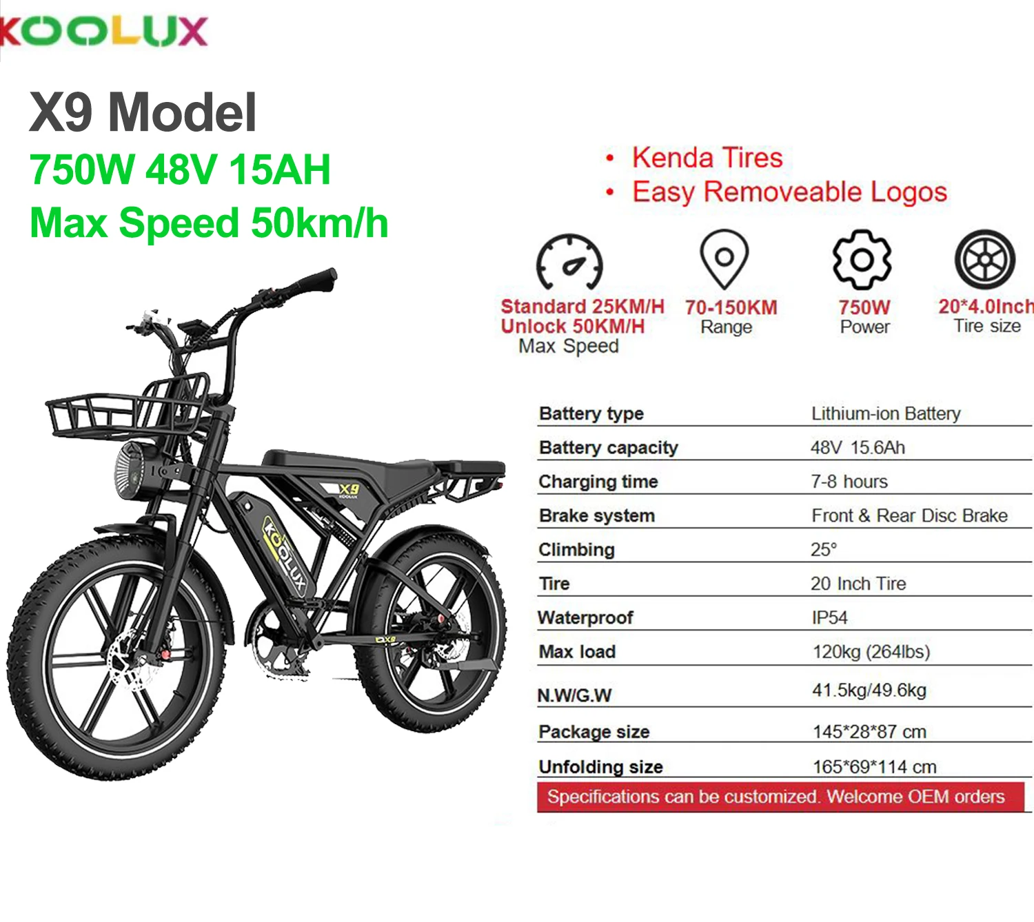 KOOLUX X9 Pro Adult Electric Bicycle Men's E-City ebike City 750W 48V 31.2Ah Battery 20" Fat Tire Electric Bike