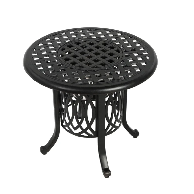 Outdoor Aluminum Table with Ice Bucket,Patio Side Table, Aluminum End Table with Adjustable Footpads, Outdoor Small Coffee Table