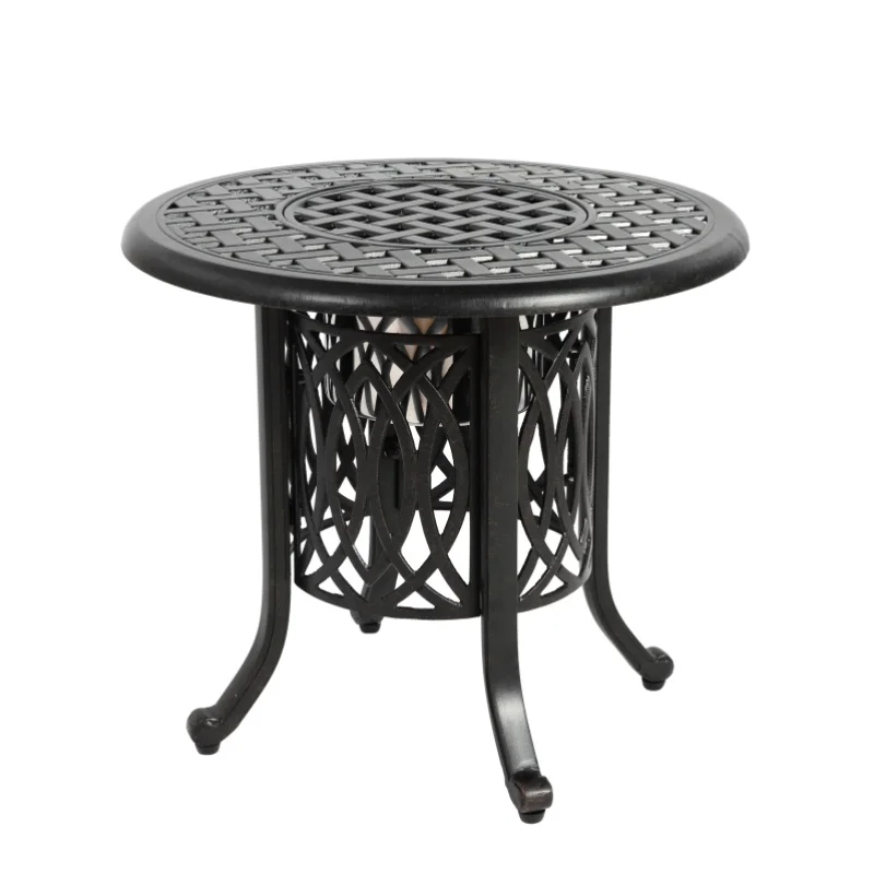 Outdoor Aluminum Table with Ice Bucket,Patio Side Table, Aluminum End Table with Adjustable Footpads, Outdoor Small Coffee Table