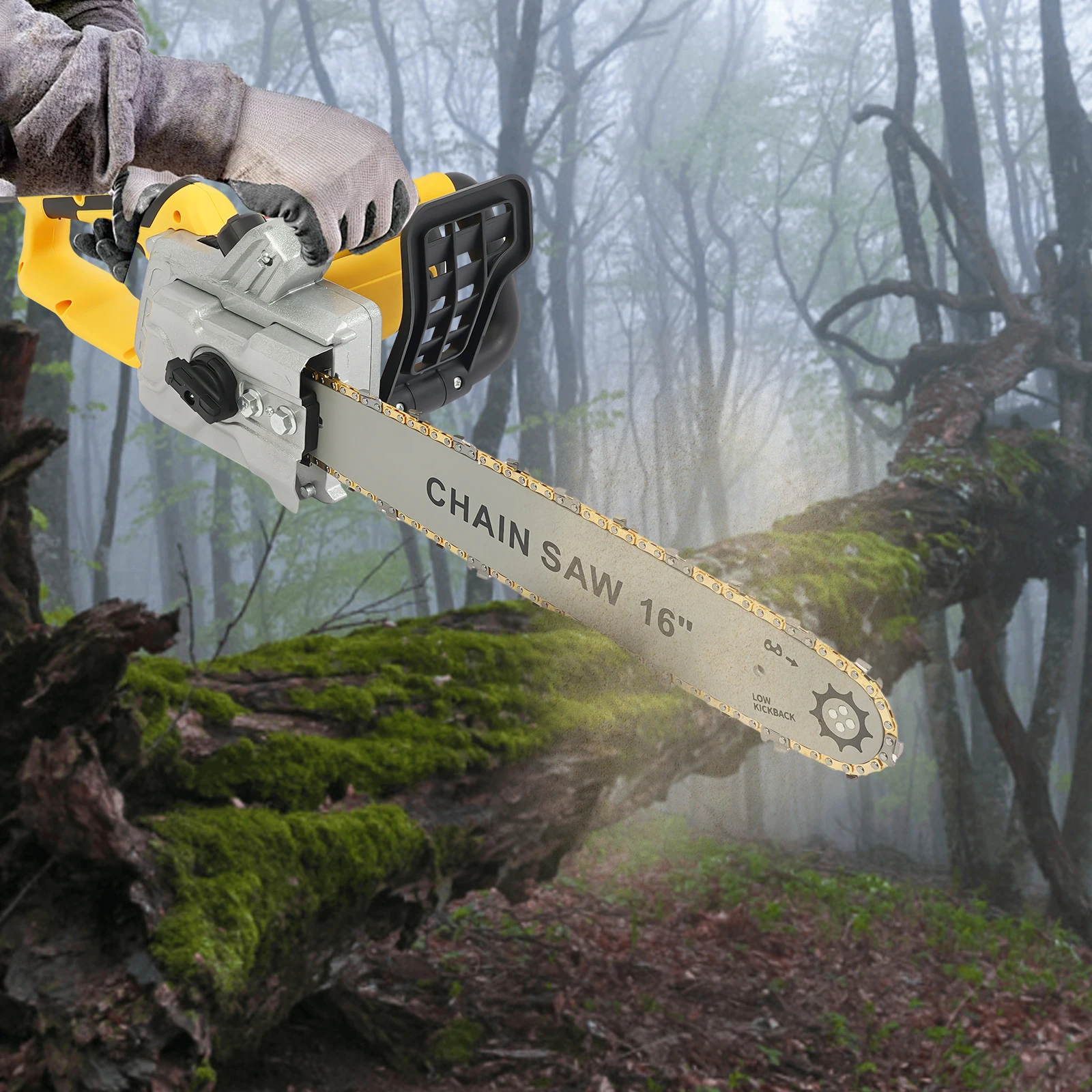 2000W 16Inch Chainsaw 405-7 All Copper Yellow, Powerful & Efficient Adjustable Chain Tension for Cutting Different Kind Wood