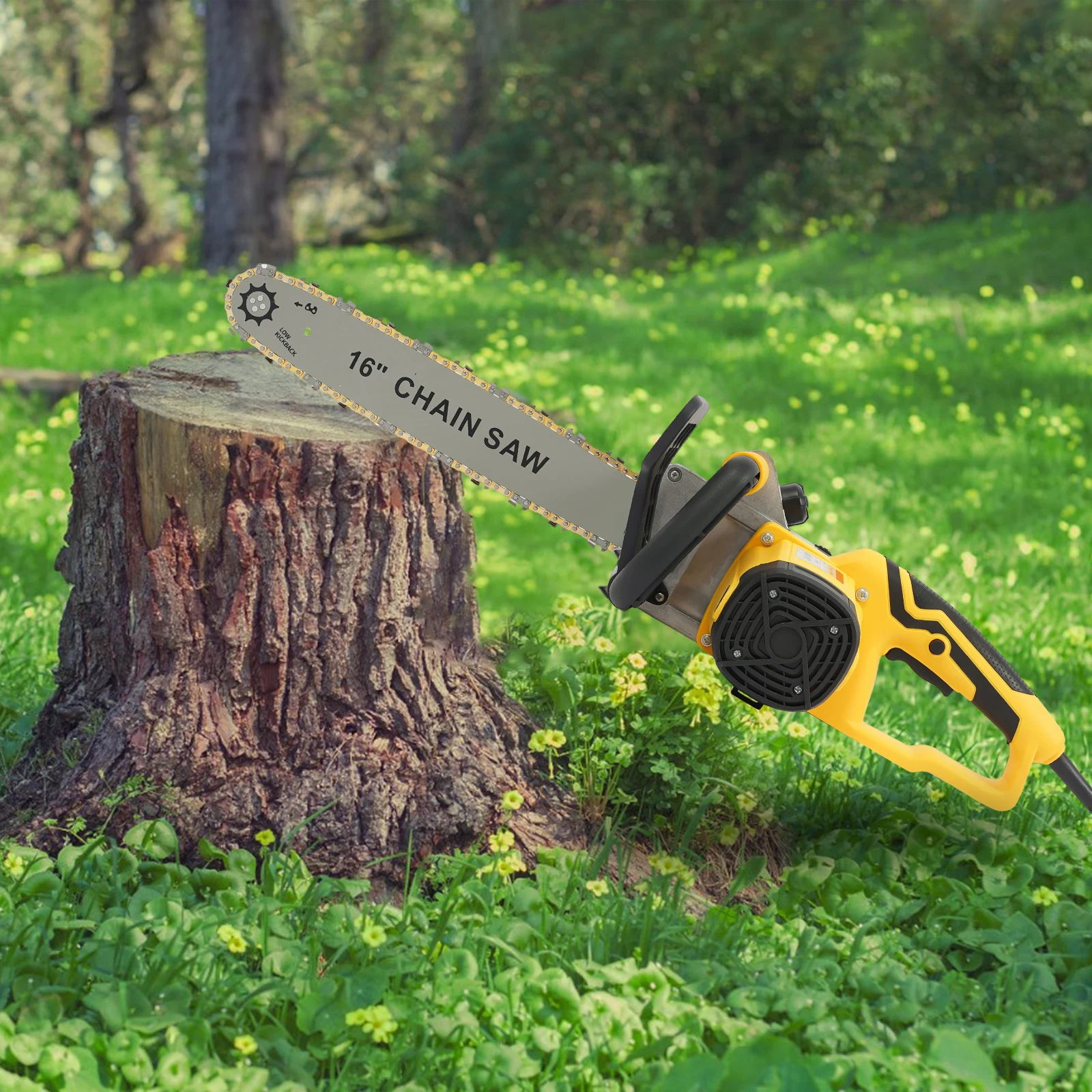 2000W 16Inch Chainsaw 405-7 All Copper Yellow, Powerful & Efficient Adjustable Chain Tension for Cutting Different Kind Wood