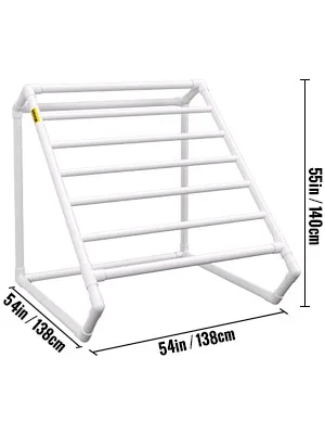 SucceBuy Pool Towel Rack 8 Bar Freestanding Outdoor PVC Triangular Poolside Storage Organizer Include 8 Towel Clips Mesh Bag