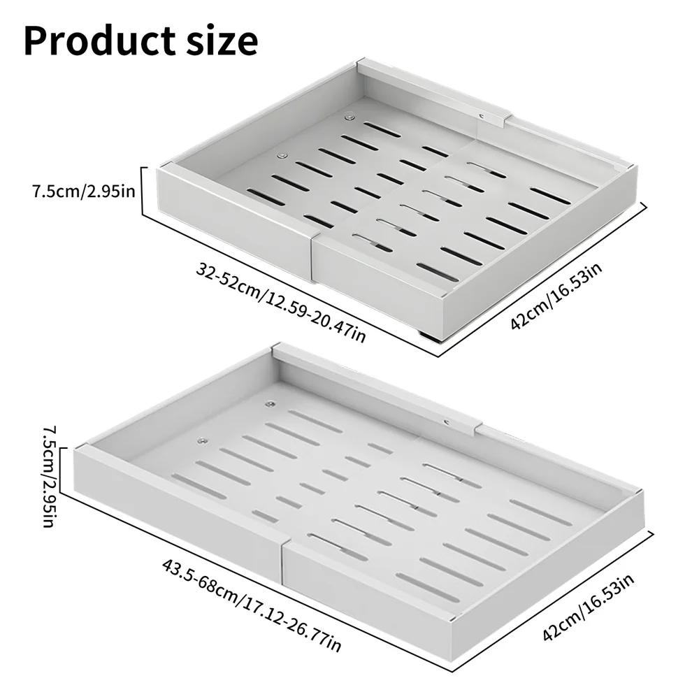 Non-Perforated Retractable Storage Rack Adjustable Pull-Out Shelves Sink Storage Drawer Rack Sliding Out Cabinets Organizer