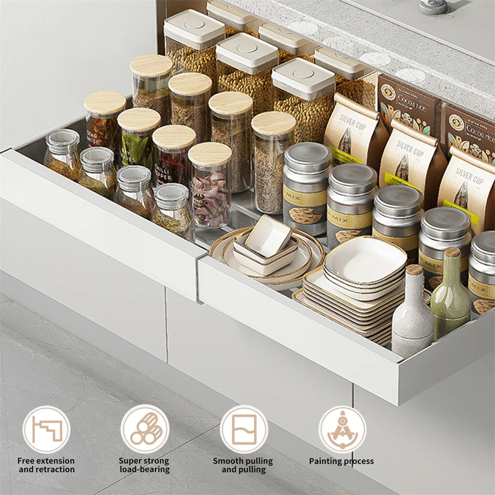 Non-Perforated Retractable Storage Rack Adjustable Pull-Out Shelves Sink Storage Drawer Rack Sliding Out Cabinets Organizer
