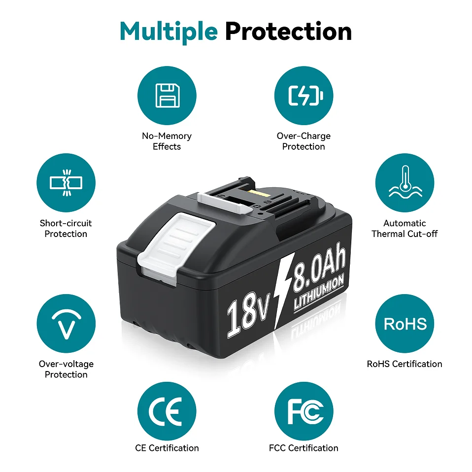 For Makita 18V Battery 7ah 8ah Lithium Battery Compatible For Makita BL1830 BL150B BL1860B Battery Hammer Drill Power Tools