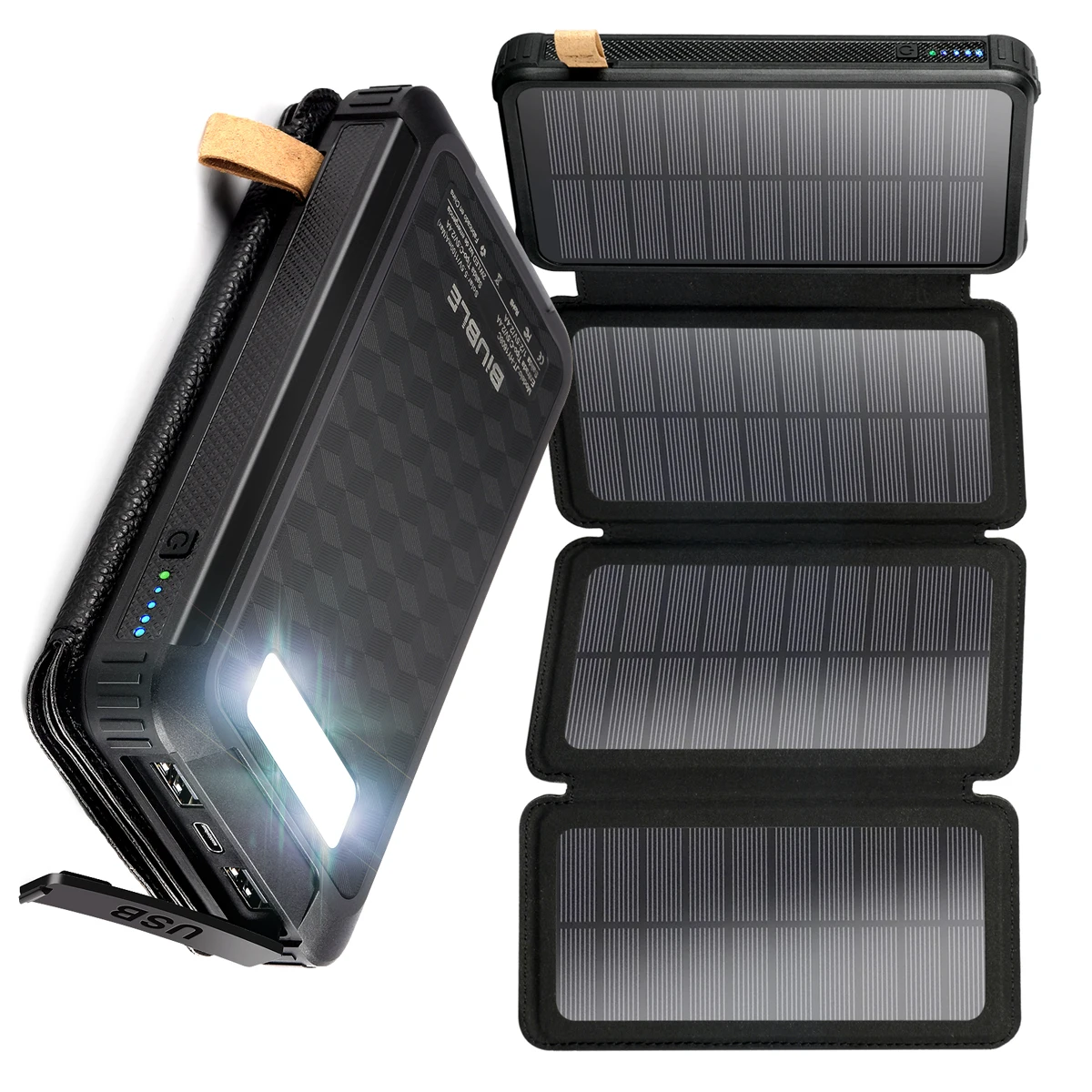 Waterproof Solar Power Bank with Folding Solar Panels, 5V 2A USB Output, Portable Outdoor Camping Sun Power for Phones, Real Cap