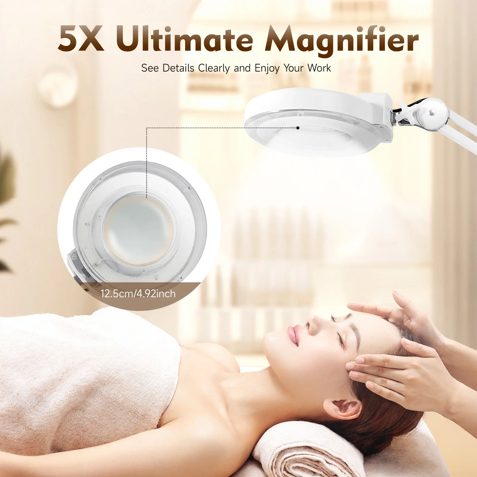 5X LED Magnifying Lamp With Light and Stand For Beauty Salons,nail salons, hospitals 22W Large Magnifying Glass