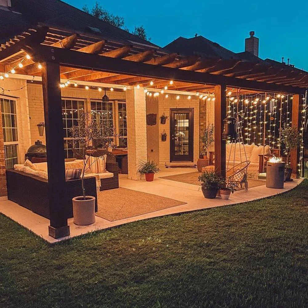 Solar String Light G40 LED Patio Light with Remote Control Waterproof IP65 Garland Lighting Lamp for Wedding Backyard Decoration