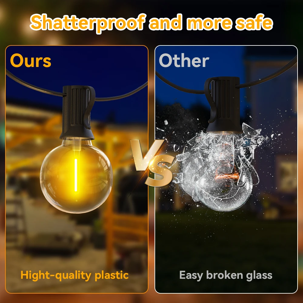 Solar String Light G40 LED Patio Light with Remote Control Waterproof IP65 Garland Lighting Lamp for Wedding Backyard Decoration