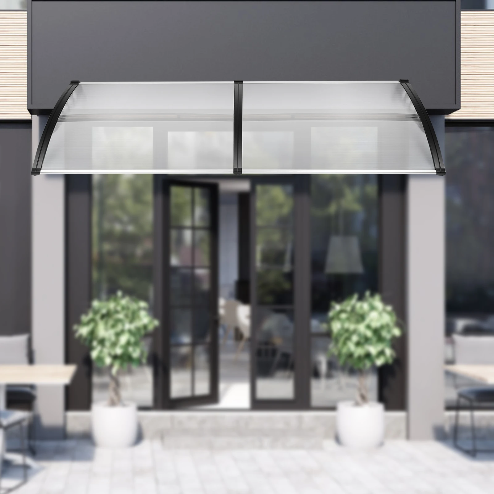 Door Canopy Awning Shelter, Rain Cover 200x93cm With Polypropylene Frame Transparent & Hollow Design