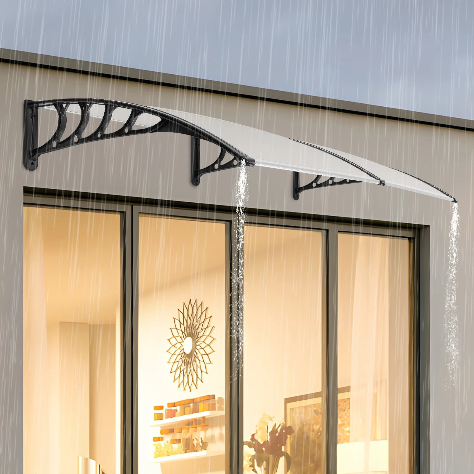 Door Canopy Awning Shelter, Rain Cover 200x93cm With Polypropylene Frame Transparent & Hollow Design