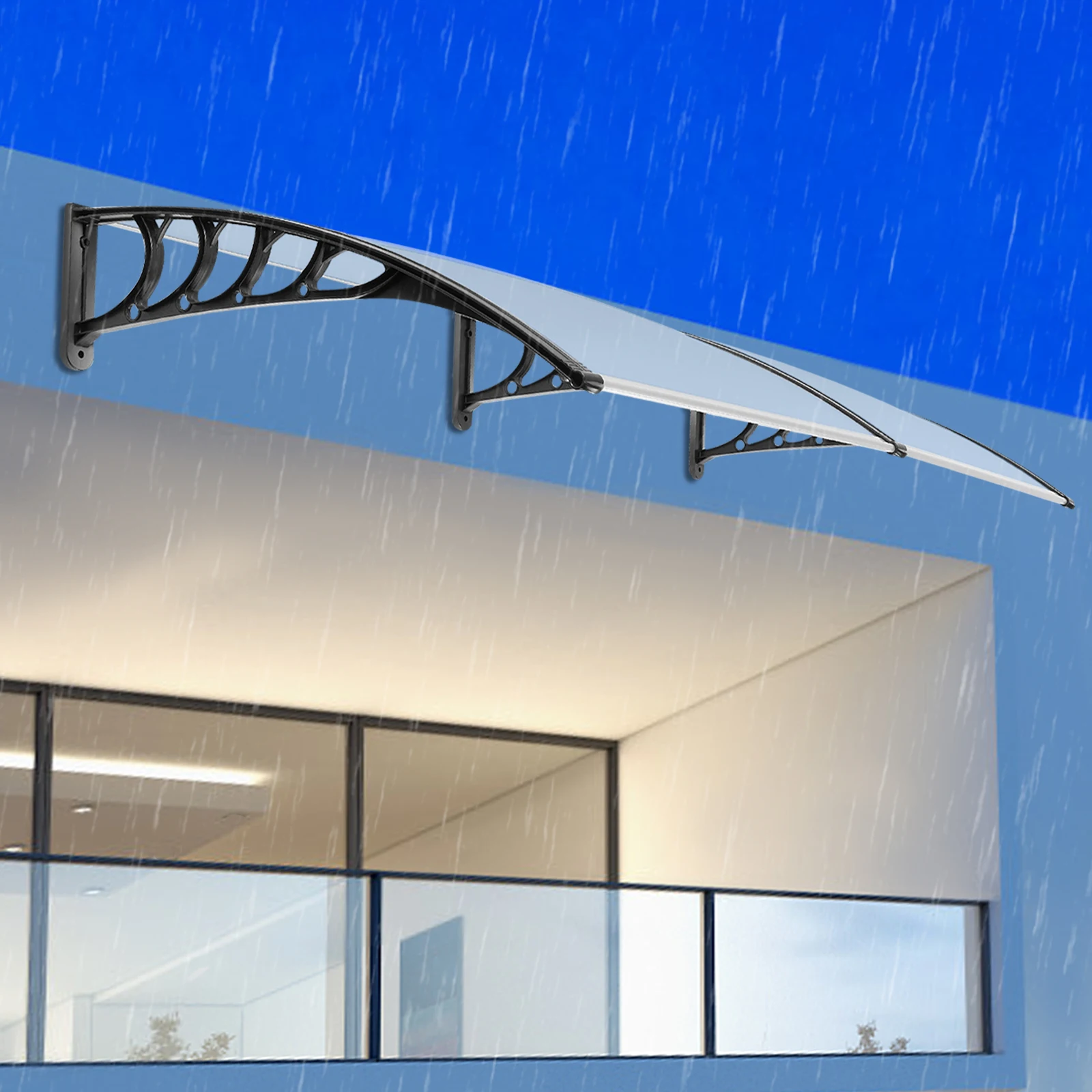 Door Canopy Awning Shelter, Rain Cover 200x93cm With Polypropylene Frame Transparent & Hollow Design