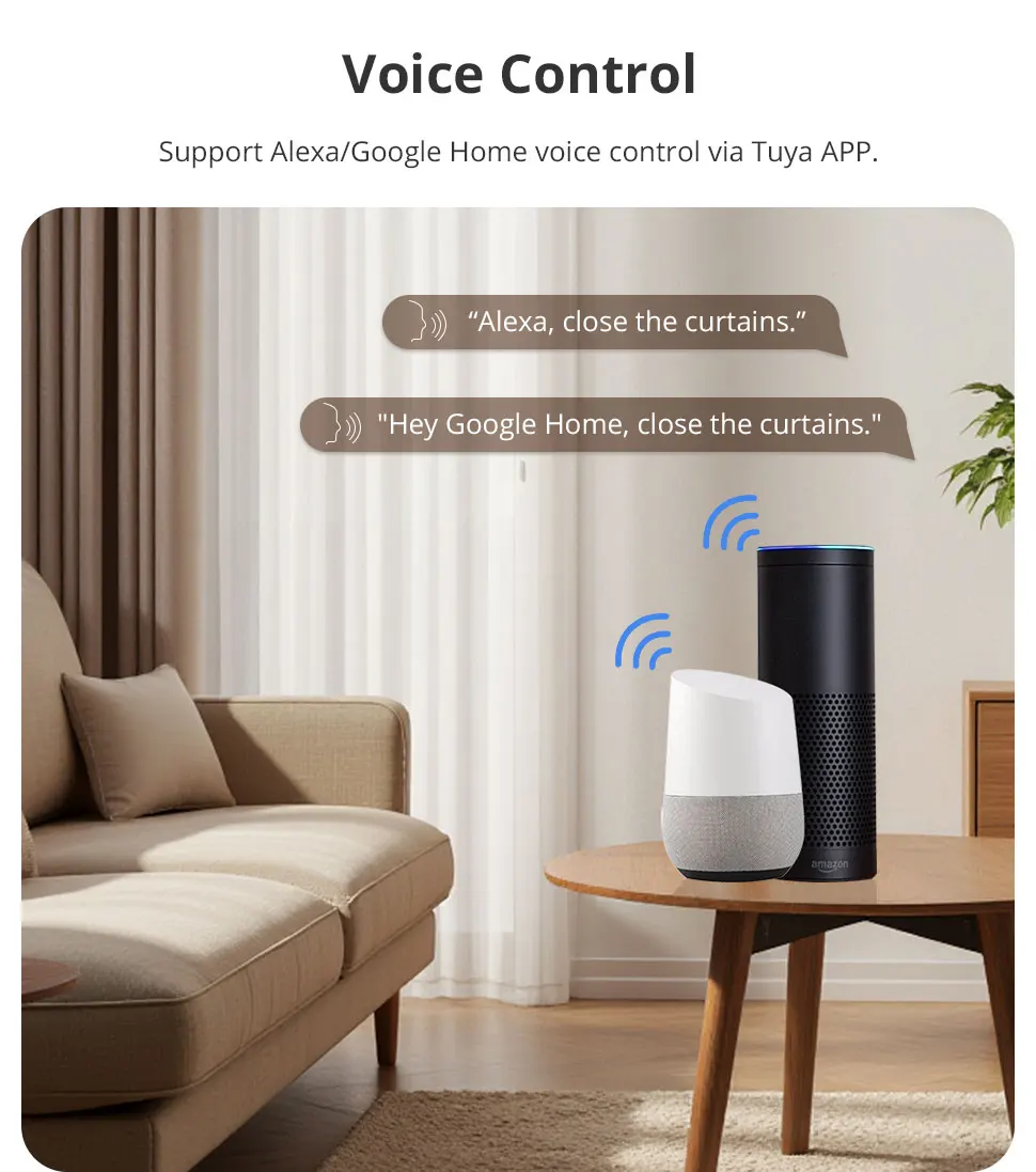 Zemismart WiFi Electric Curtain Motor with Custom Tracks Work with Smart Life App Alexa Google Home Siri Voice Control