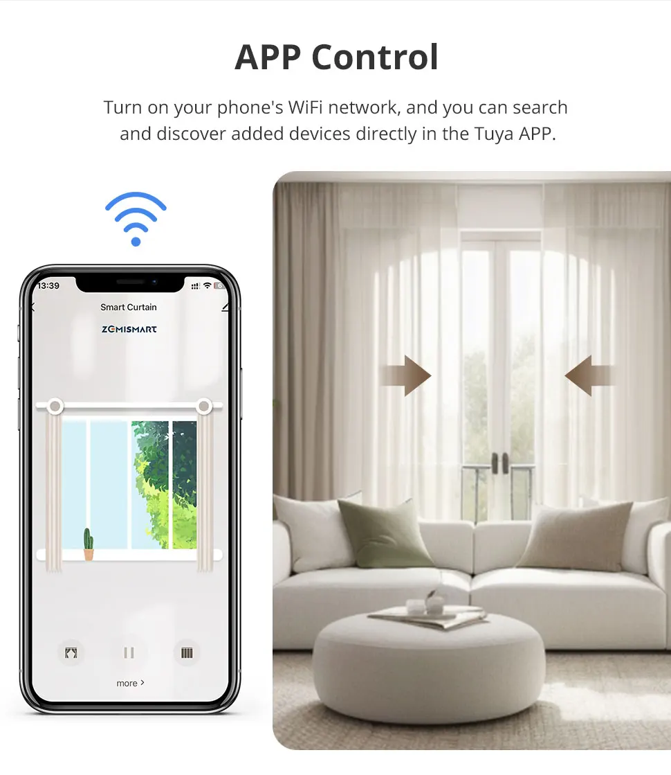 Zemismart WiFi Electric Curtain Motor with Custom Tracks Work with Smart Life App Alexa Google Home Siri Voice Control